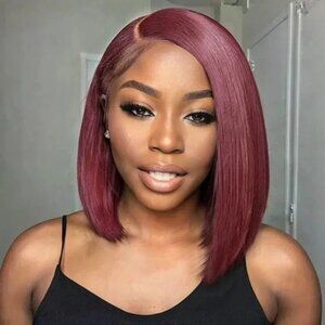 Burgundy 99J Color Short Bob Straight Human Hair 6×5 Glueless Lace Closure Wigs